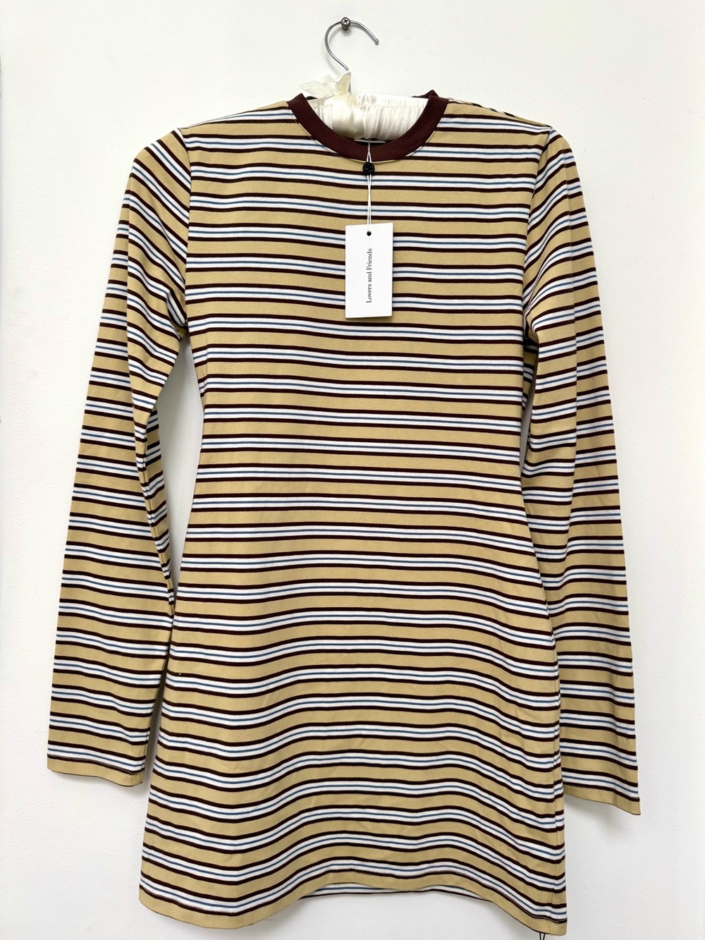 Striped Long-Sleeve in Tan and Brown - Casual Women's slip dress